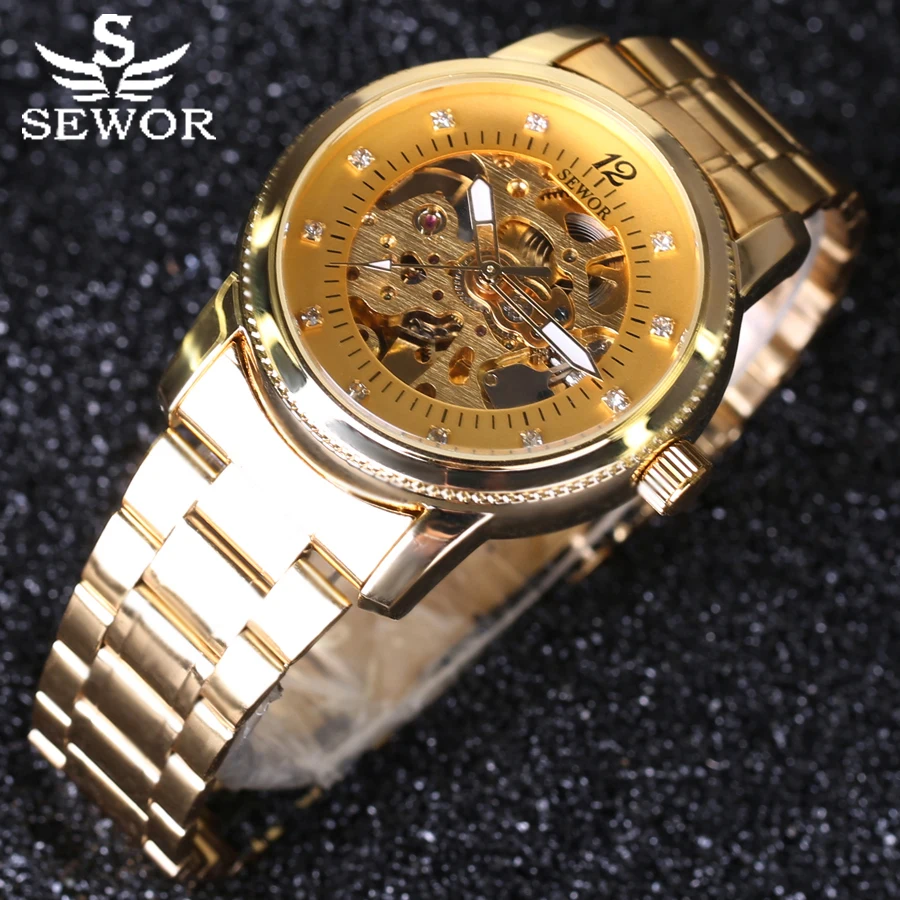 

montre homme 2016 SEWOR Luxury Brand Men Gold Watches Automatic mechanical Fashion Casual Male skeleton Watch Full Steel Watches