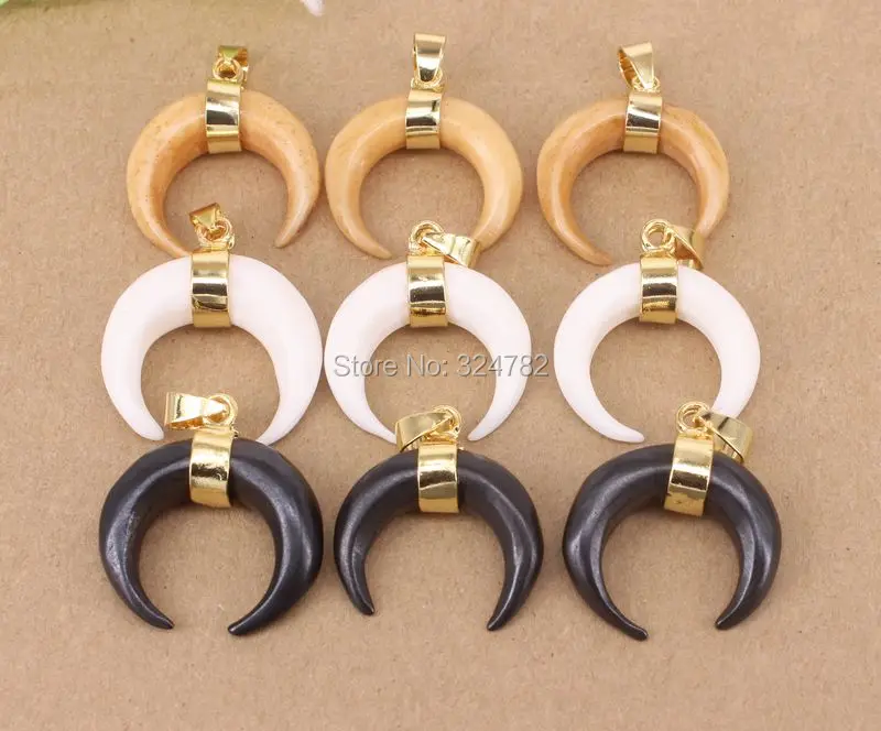 10 шт. Модный маленький размер из бычьей кости кулон с дизайном полумесяц золотым