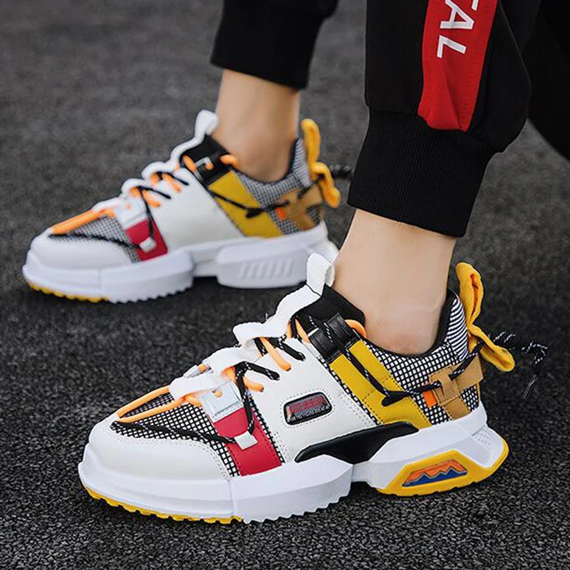 Man Shoes 2019 Fashion Casual Sneakers Leather Stitching Men's Footwear Platform Sports For Male | Обувь
