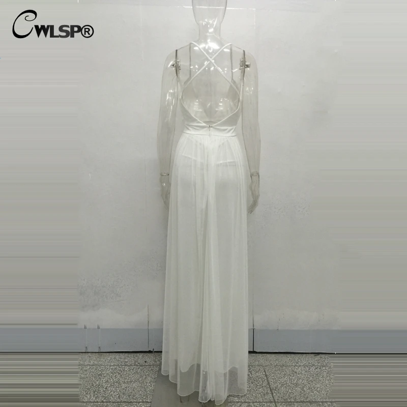 

CWLSP 2017 Hot Sell Summer dress for Women Solid Mesh Split Women Ball Gown Dress Deep V-Neck backless vestido de festa QZ2092