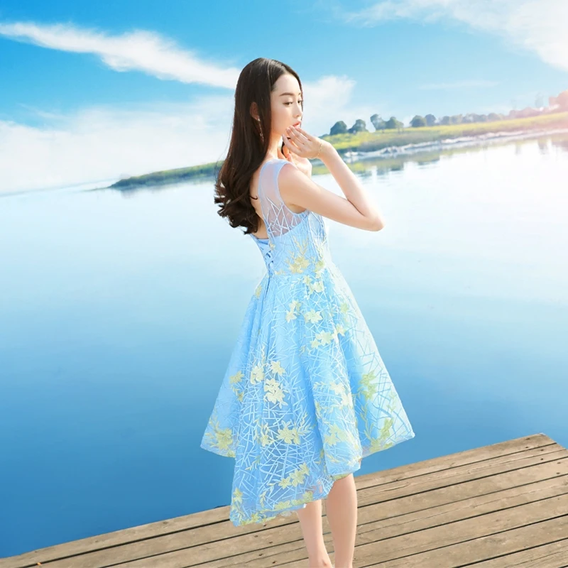 Платье для выпускного бала синее без рукавов|embroidery evening dress|evening dressblue prom gown |
