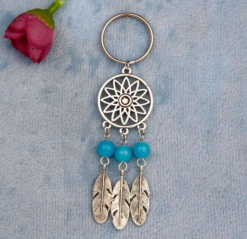 Хит 10 шт./лот античный серебряный Ловец снов перо и бусина очаровательный брелок