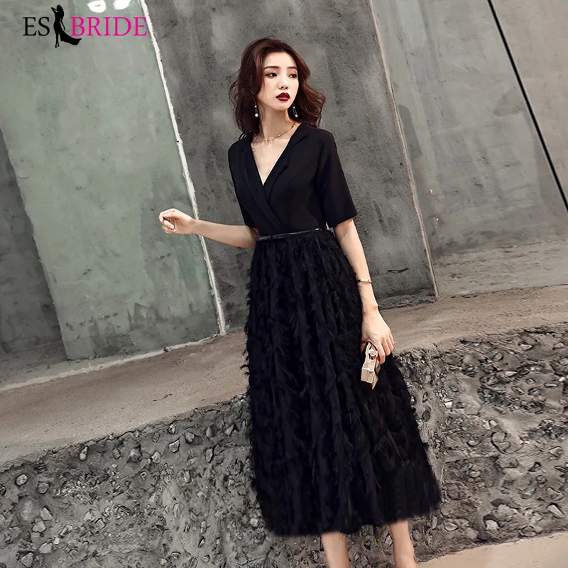 Женское вечернее платье с коротким рукавом черное элегантное размера плюс