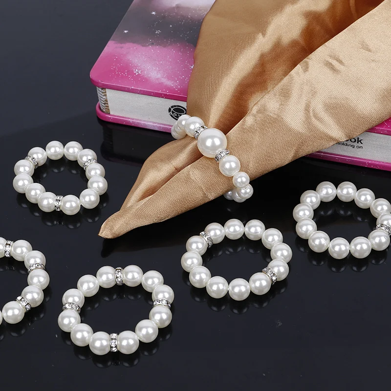 

2016New 10Pcs 1Row 10mm Pearl Napkin Rings for Weddings and Hotel table decoration EG09