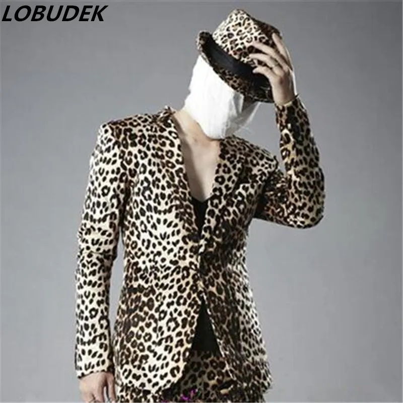 Мужской костюм с леопардовым принтом верхняя одежда комплект маленьким пиджаком