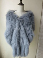 opulent wonderful lady real 100 fox fur knitted capewrapcoatshawl cloagray