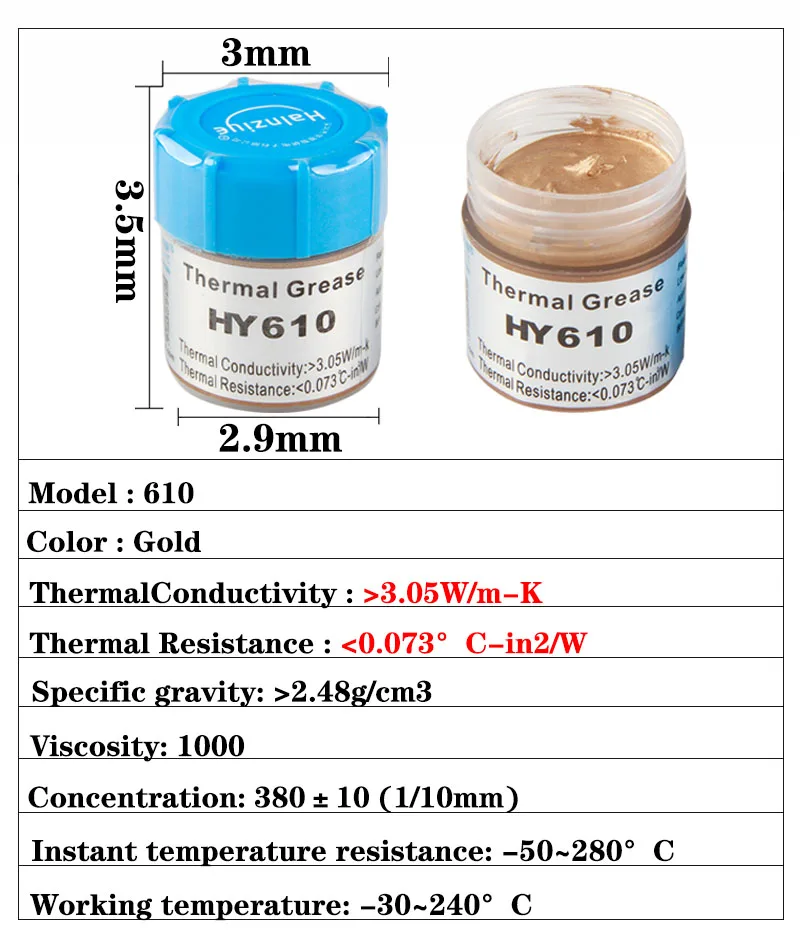 HY610 37g Светодиодный чип, COB PCB термальная паста полный 37 г 1,42 Вт/m-k силиконовый композитный термальная смазка процессор охлаждения кулер радиатор DIY - Испускаемый цвет: HY610 37g