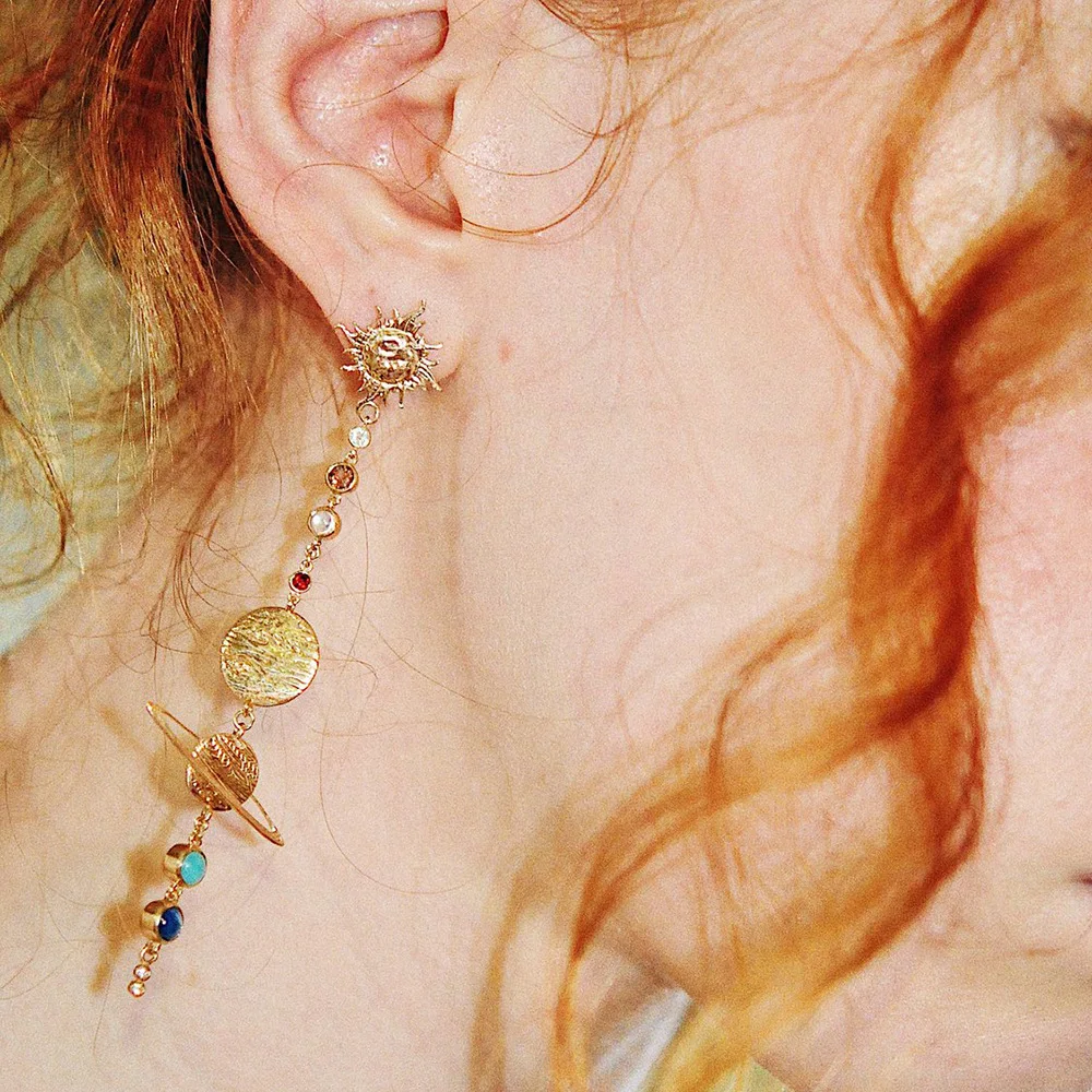 Miss JQ Boho женские серьги солнечная система серьги Планета Мода цветные звезды полосы Дизайн уха ювелирные изделия личность