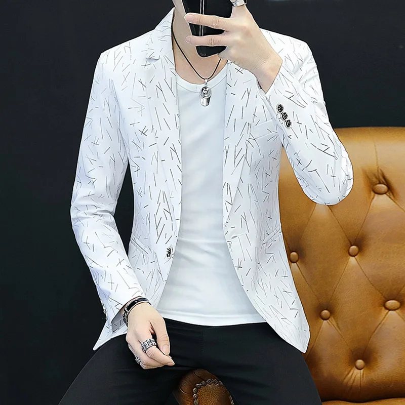 

HOO 2022 men age season printing thin suit young handsome coat cultivate one's morality leisure trend small suit