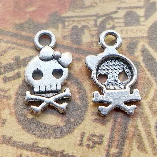 

250pcs Charm skull Pendant 8*15mm 0.52g Antique silver Handmade Jewelry Making DIY Supplies European Alloy accessories Hot