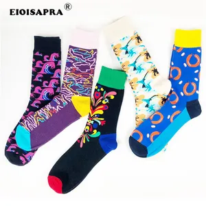 Носки унисекс в стиле Харадзюку, модные смешные с геометрическим рисунком, с принтом морских волн, пчел, в стиле хип-хоп