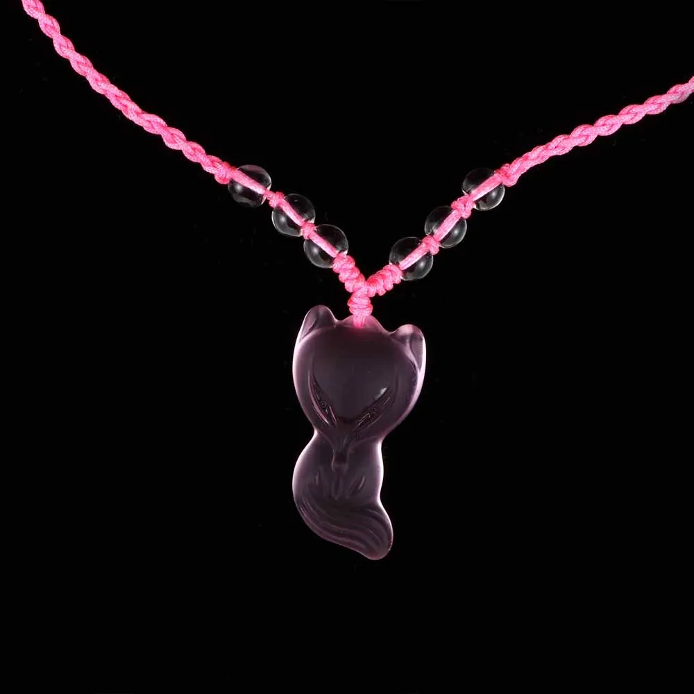 1 Pcs Women Cute Stone Pink Fox Pendant Necklace Lucky Gifts Hot Sale Fashion Jewelry for Friends Adjustable Size | Украшения и