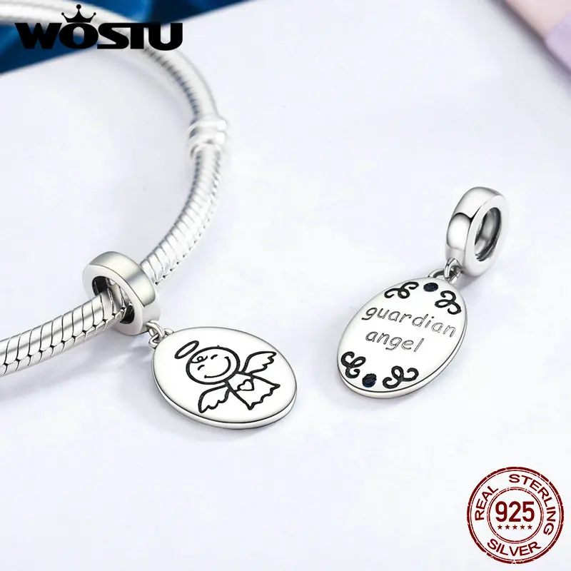 WOSTU, 925 пробы, серебро, ангел-хранитель, бусина-подвеска, подходит к оригинальному WST, браслет, ювелирный подарок, FIC328