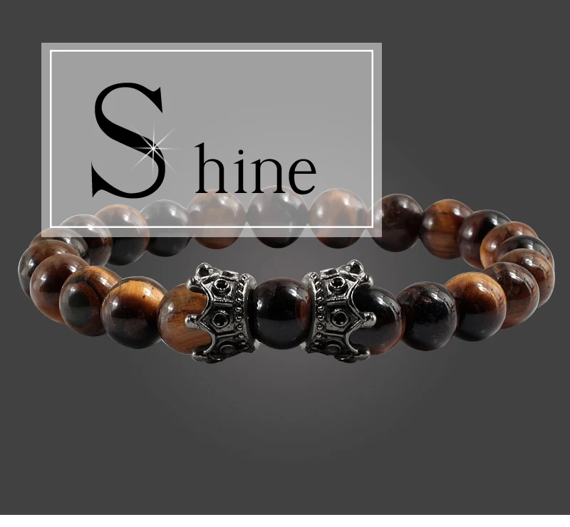 Мода тигровый глаз Hematite бусины Браслеты Шарм для мужчин натуральный камень Двойная корона золотой и черный женский браслет пара Счастливые ювелирные изделия