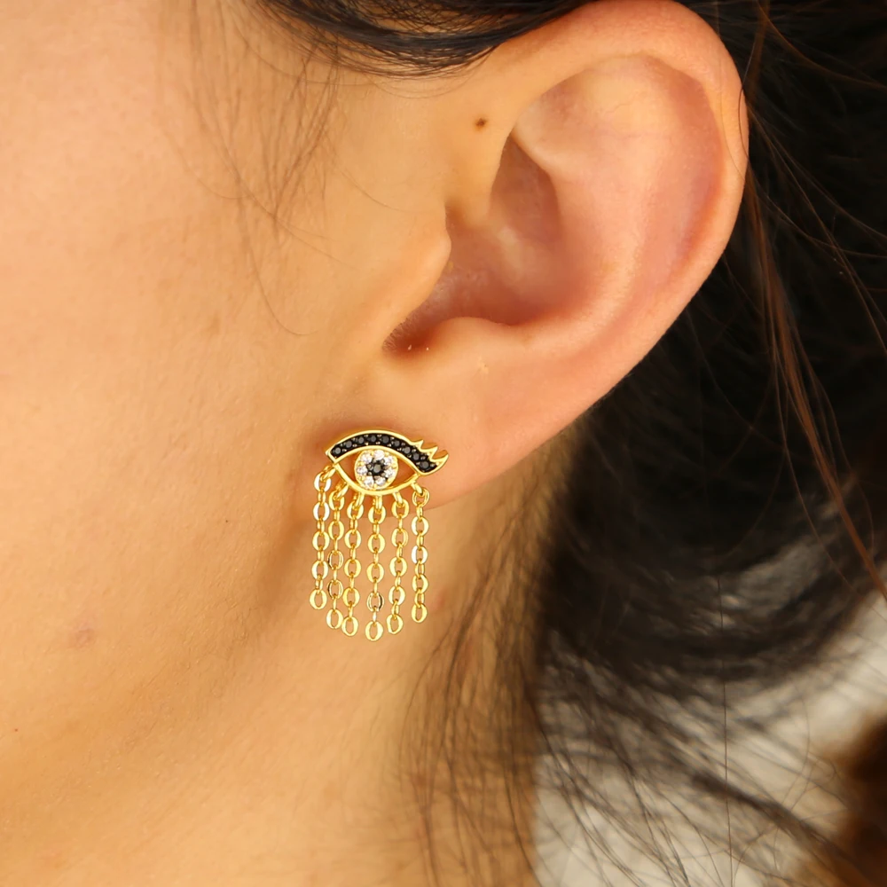 

BLACK BLUE cute evil eye earring for young girl factory promotion fashion jewelry lovely eye tassel AAA+ cz high quality earring