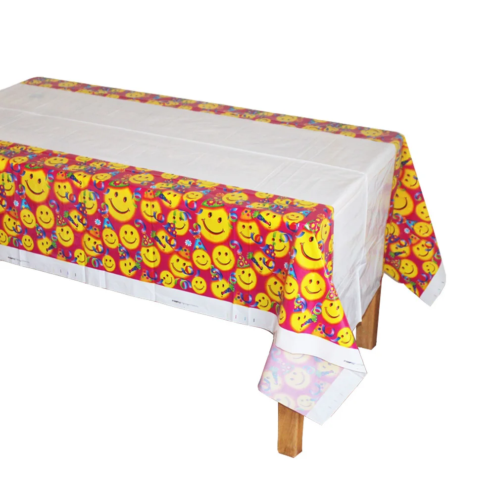 

Disposable Plastic Table Cloth Smiling Face TableCover Tablecloth Butterfly Waterproof For Birthday Party Decoration 180*108cm