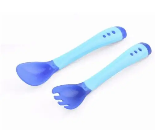 blue spoon fork Посуда для кормления детей, детская Тарелка на присоске, миска для малышей, детская крышка для кормления, тренировочная миска с ложкой, Обучающие блюда - Цвет: blue spoon fork