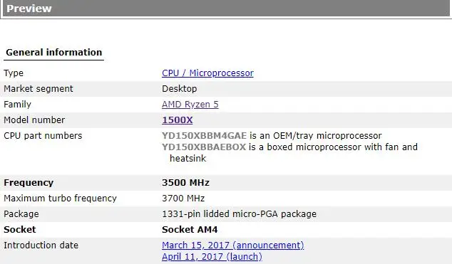 Новый процессор amd ryzen 5 1500X cpu 3 ГГц четырехъядерный восьминиточный 65 Вт TDP processador