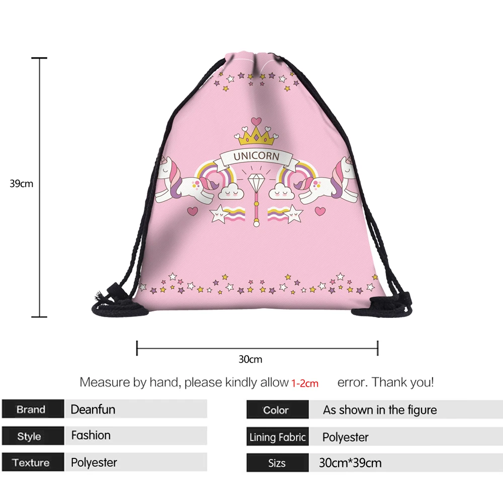 Deanfun женские сумки на шнурке с единорогом 3D принтом розовые школьные для девочек