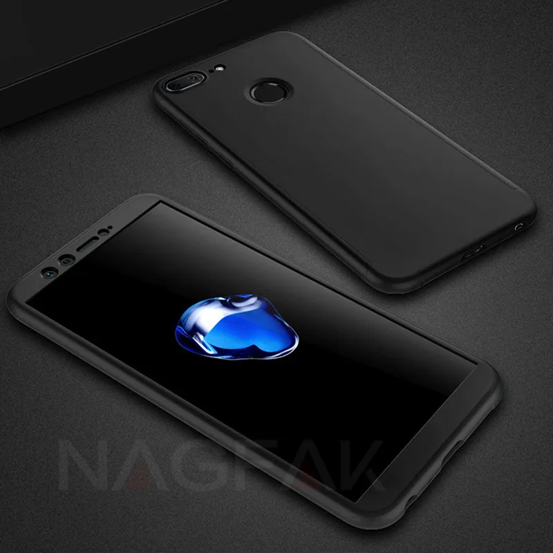 Black Роскошный 360 Полный чехол для телефона на huawei Honor 9 9 Lite 8X Max 7A 7C Pro защитный чехол с закаленным стеклом 7A 9 Lite чехол - Цвет: Black