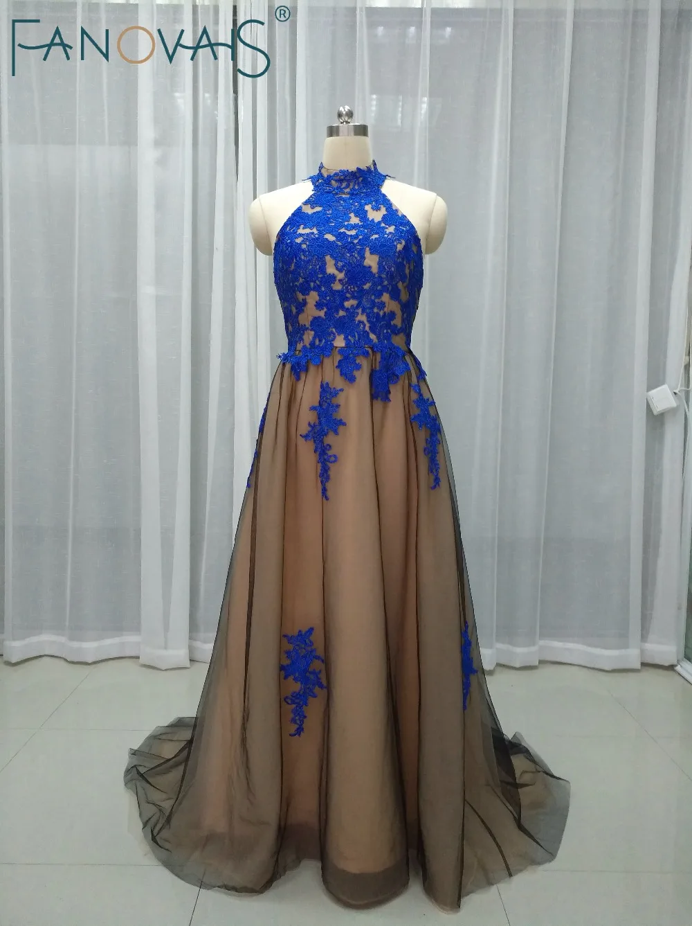 Мать Дочь Платья Холтер Кружева Платье Выпускного Вечера 2k17 Синий и черный