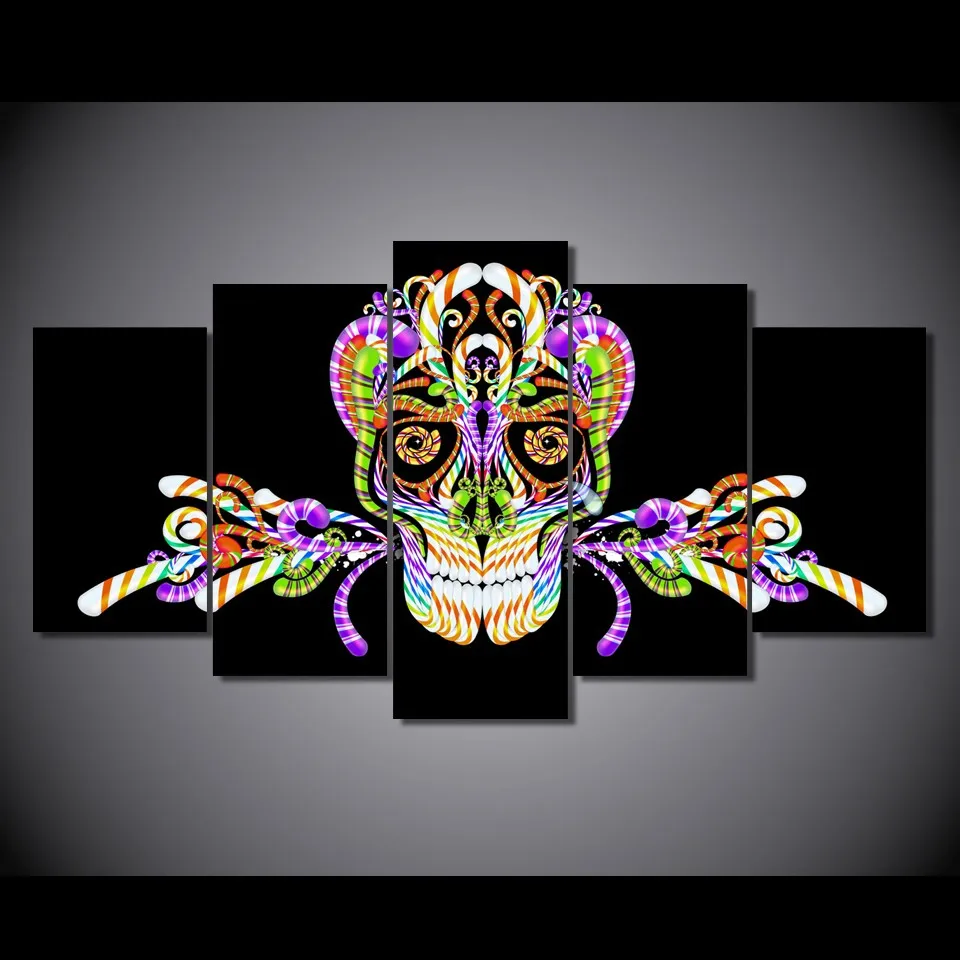 Новейший Настенный декор 5 панелей Современная серия абстрактных черепов