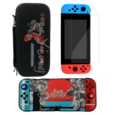 H Новинка, сумка для хранения для переноски пульта Nintendo Switch NS NX+ чехол в виде ракушки+ защита экрана из закаленного стекла+ 2 крышки - Цвет: H