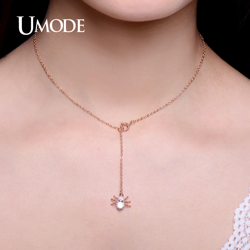 Женское Ожерелье в форме паука UMODE розовое золото с подвеской из фианита