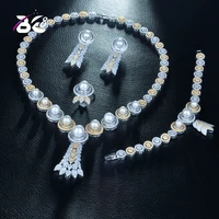 be 8 bridal zirconia 2 tones necklace earring ring for women party luxury dubai nigeria cz crystal wedding full jewelry sets275