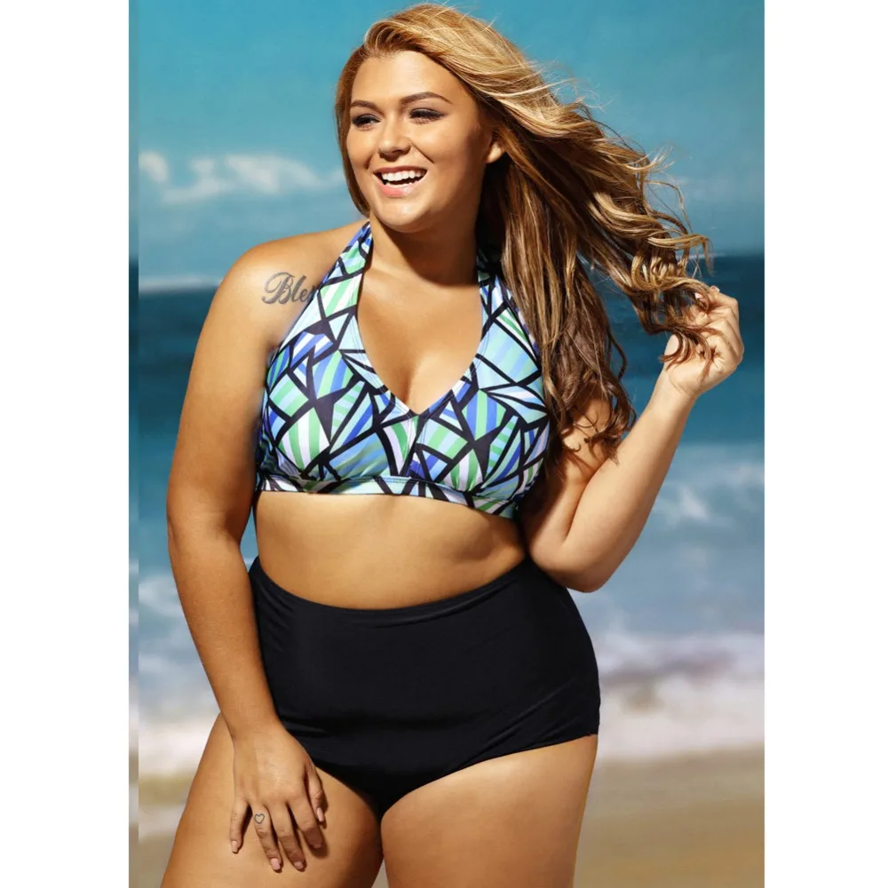 Женский слитный купальник с высокой талией и лямкой через шею без стального