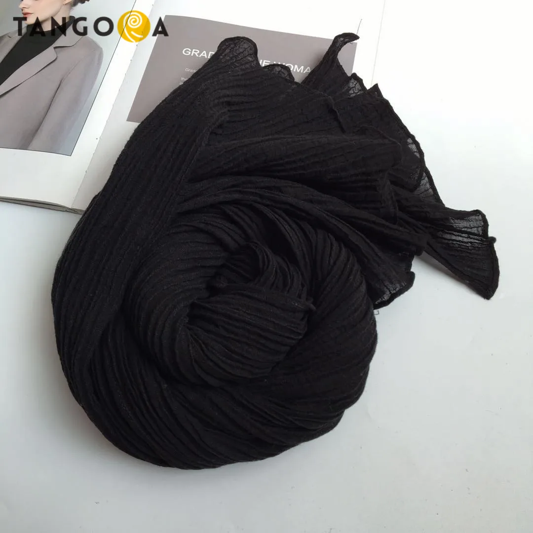 100%Linen Solid Black Crinkle Woman Scarf Echarpe Hijab Foulard Shawls 220x65cm Scarves Women/Men Sjaal Scarfs for Ladies | Аксессуары