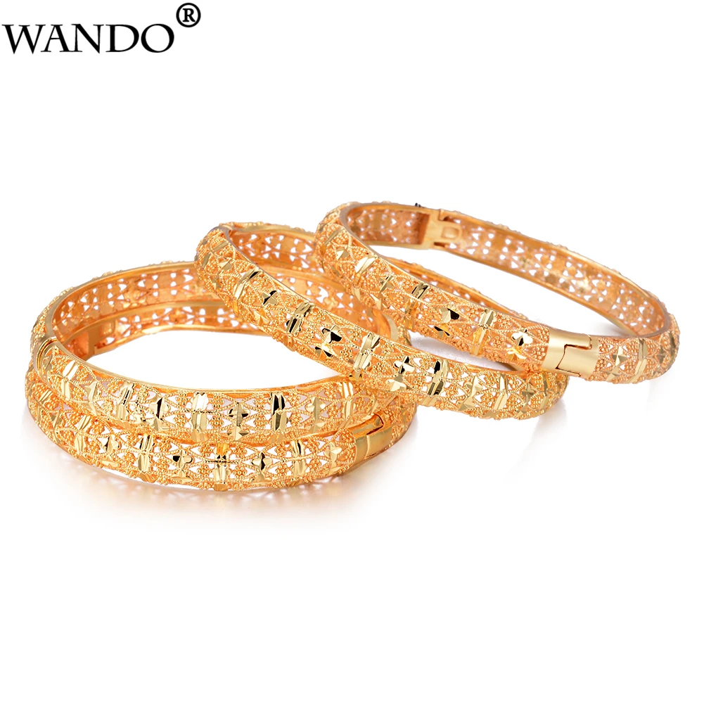 4pcs Gold Color Bracelet&Bangles For Women Men Bride Dubai Africa Ethiopian Jewelry India Bangles  wedding jewelry Birthday Gift