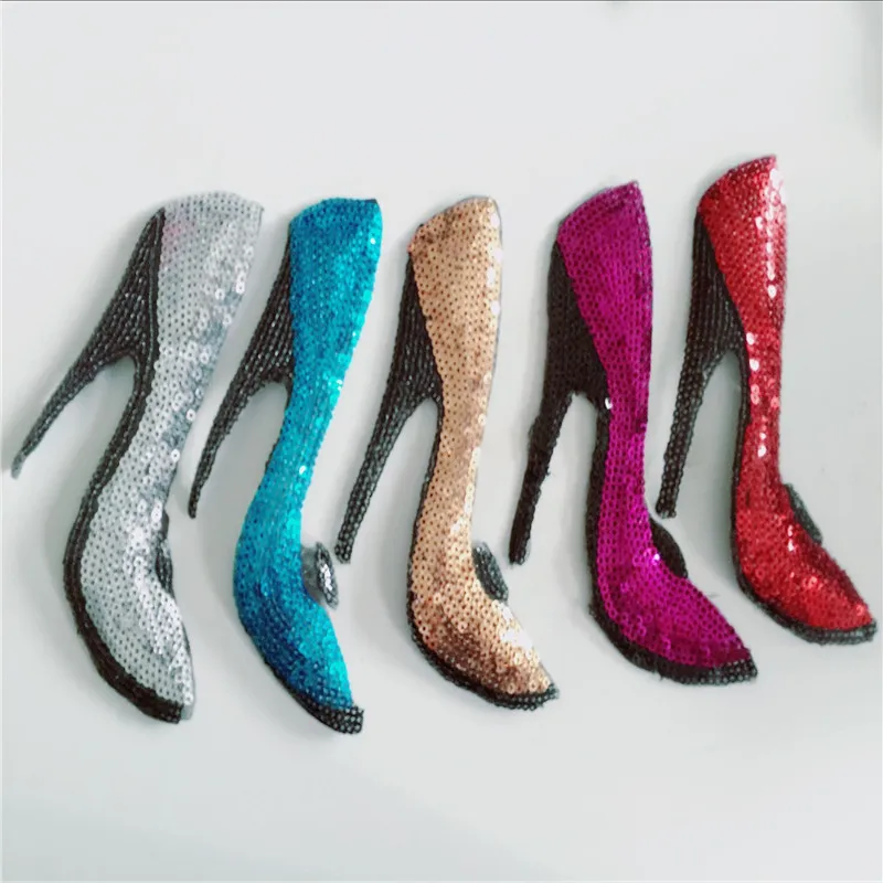 2 шт. серебристо-синие туфли на высоком каблуке расшитые блестками железные