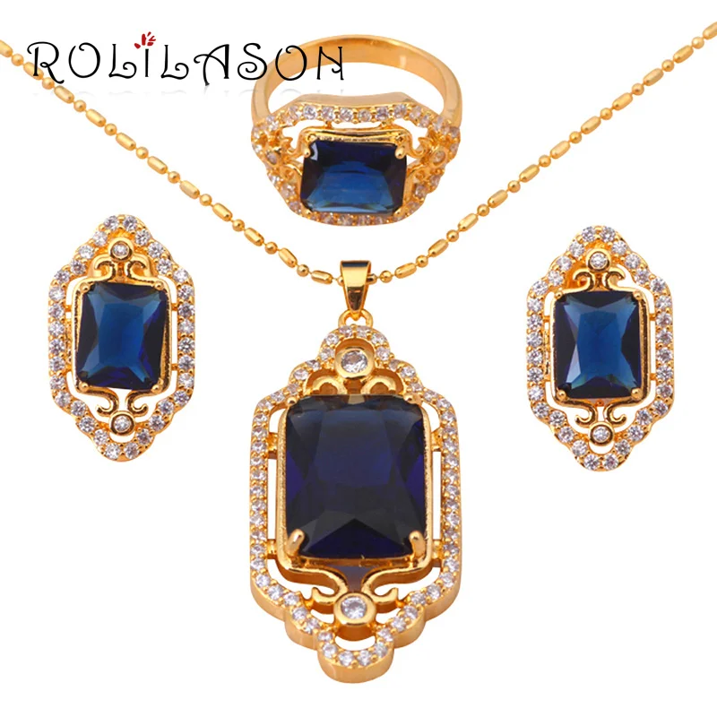 Королевский бренд золото тон синий циркония Ювелирные комплекты с кристаллами