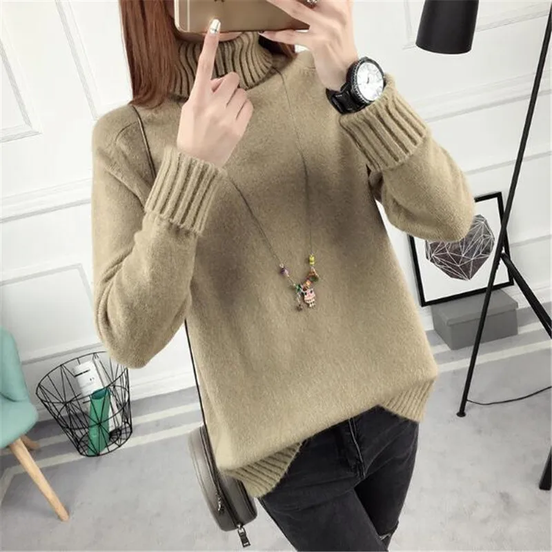 New Women High Collar Loose Pullovers Sweater Female Autumn Winter Long-sleeved Joker Thicke Girls Bottom knit A0184 | Женская одежда