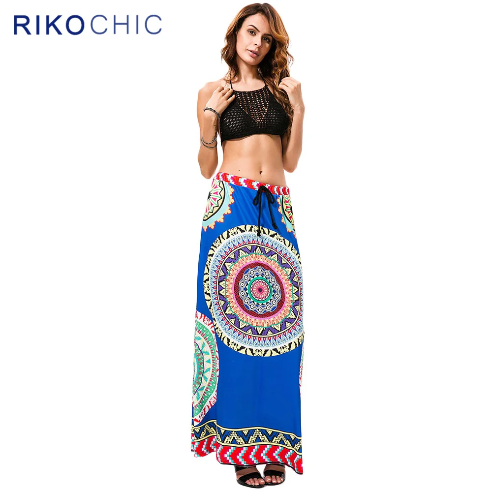 Rikochic Лето Повседневное Макси бохо-юбка Этническая Круглый Цветок dashiki печати