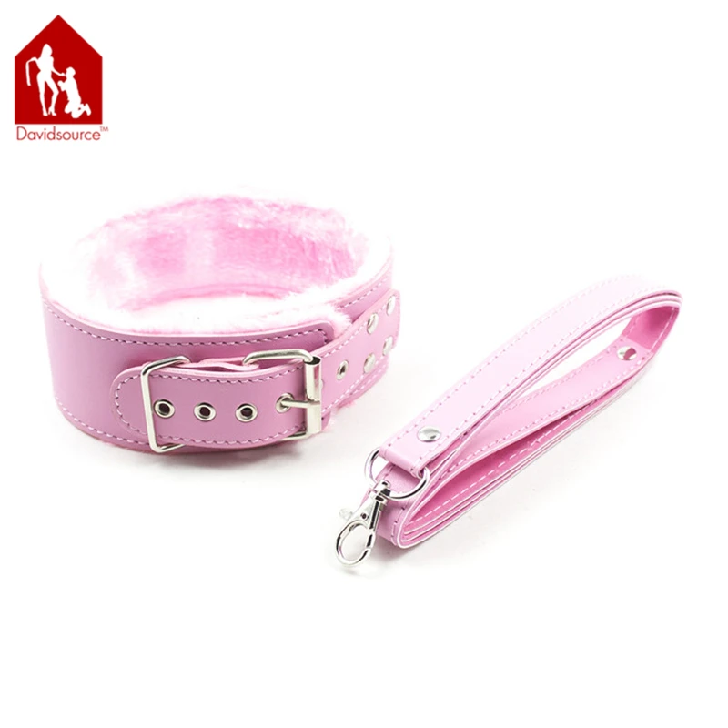 Davidsource пушистый Кожаный ремешок Воротник с кожаным шнурком щенка секс-рабыней
