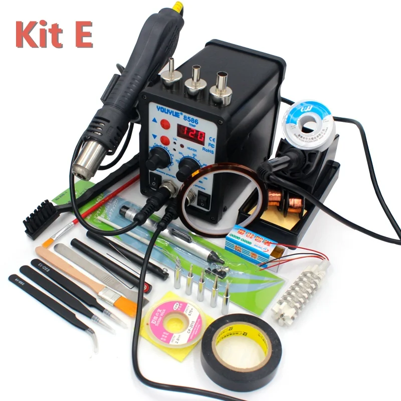 With Kit E YOUYUE 8586 паяльник паяльная станция 110 В 220 В 700 Вт паяльная станция BGA Электрический паяльник паяльная станция с горячим воздухом - Цвет: With Kit E