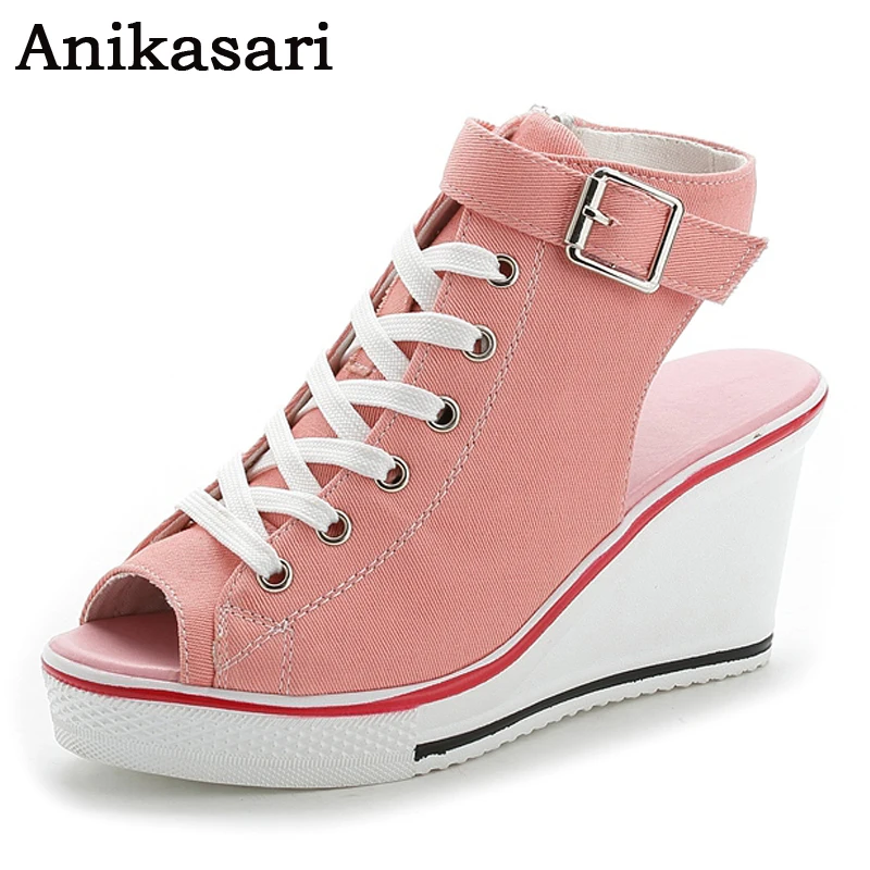 Женские парусиновые туфли с высоким берцем стильные весенне-летние на платформе