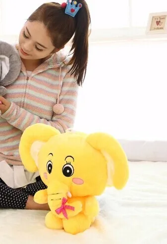 Милая плюшевая игрушка слон желтая маленькая с длинным носом Подарочная кукла