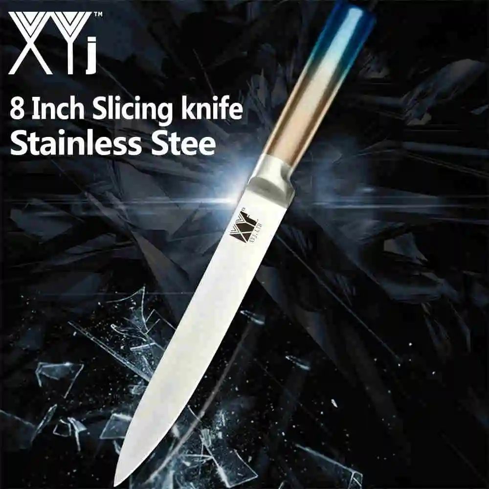 8 slicing knife XYj набор кухонных ножей для приготовления пищи из нержавеющей стали с высокоуглеродистой сине-желтой ручкой острое лезвие, поварской нож 8 ''подставка для ножей - Цвет: 8 slicing knife