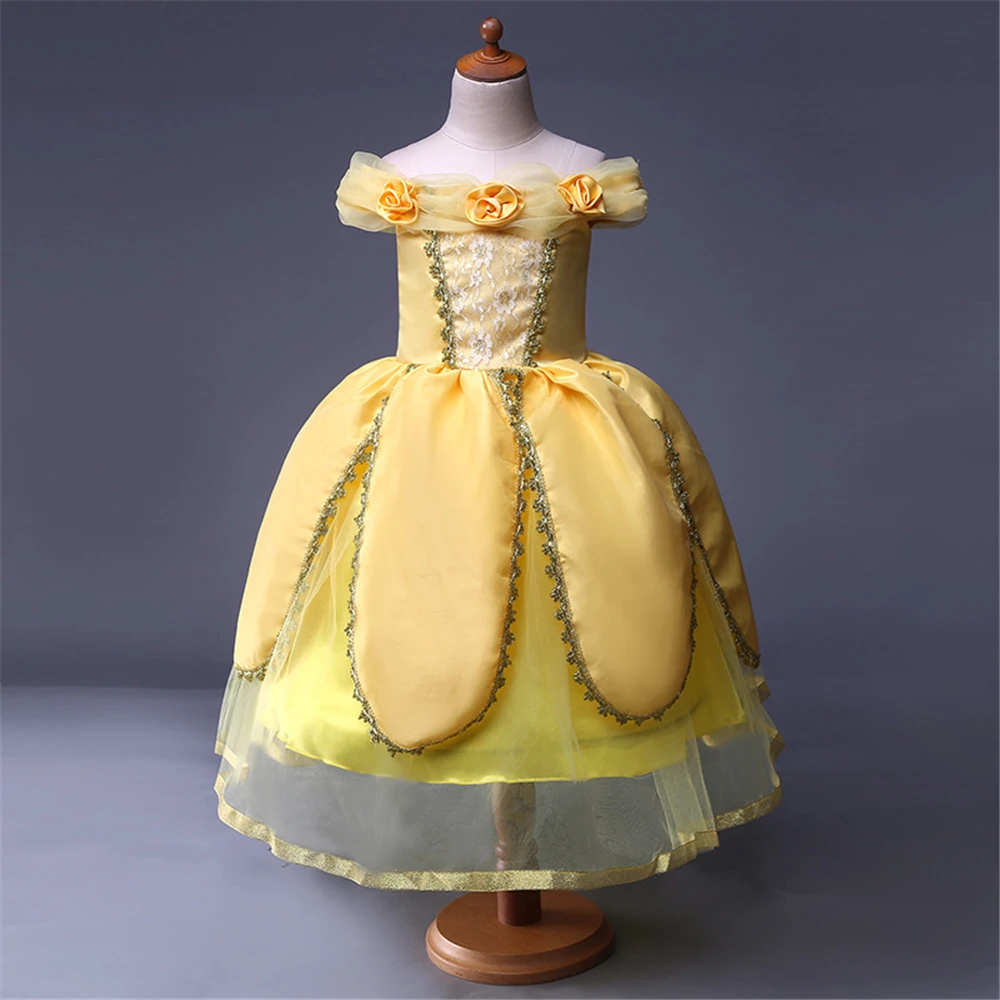 Beauty and the Beast/рождественское платье для малышей Fantasia Belle элегантные кружевные