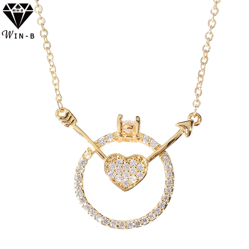 WIN-B Crystal Arrows Gold Pendant Necklace Circle Fashion Chain Mbox Love heart Zircon Drop-shaped Pendanr Party | Украшения и