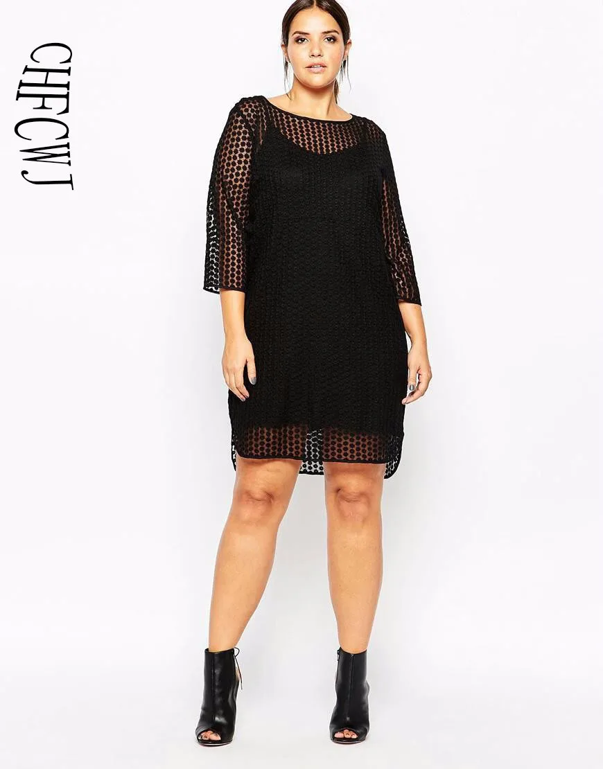 Новинка 2017 года женские плюс Размеры прямое платье в горошек три четверти и до