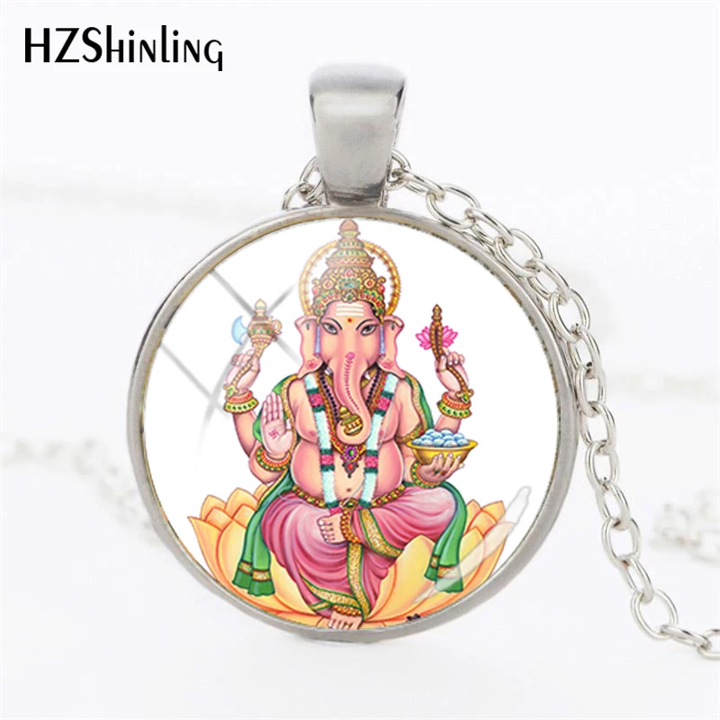 2-1 HZSHINLING Lord Ganesh Ganesha индуистский слон ожерелье индуистский Ганеш ювелирные изделия изображение ожерелье со стеклянной подвеской ожерелье - Окраска металла: 2-1