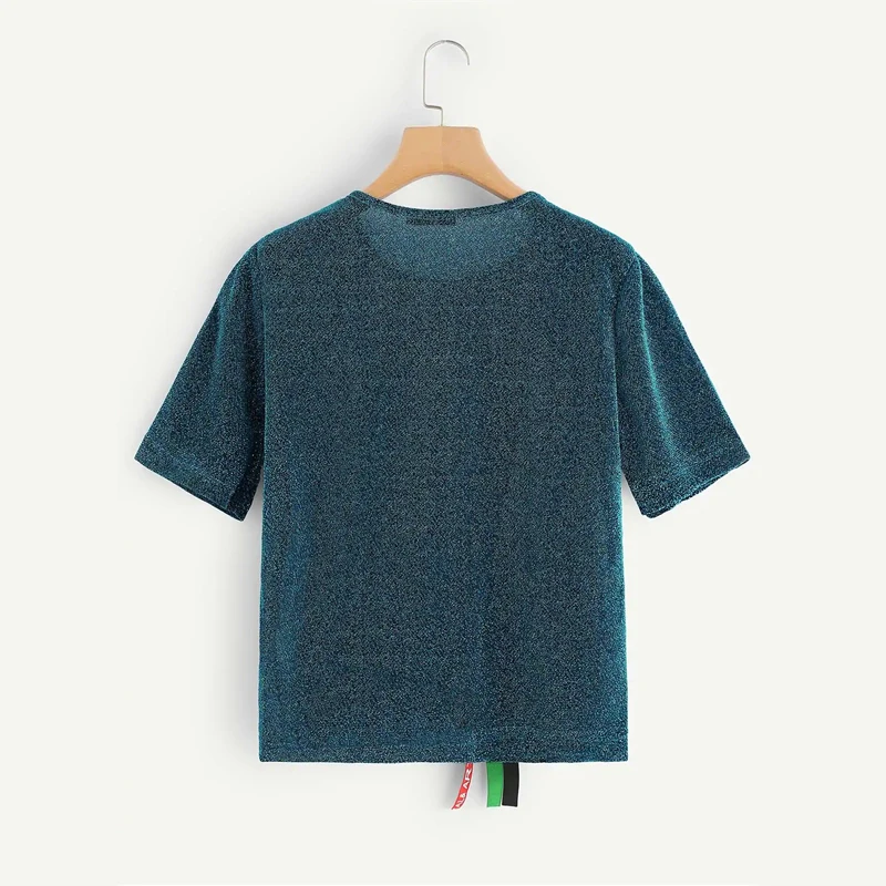 Dotfashion, бирюзовая футболка с рисунком, блестящая женская футболка, лето, Повседневная Уличная одежда, модные топы, футболка с коротким рукавом