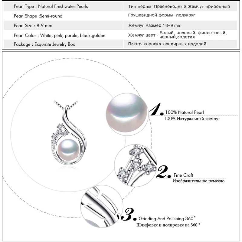 

FENASY 925 Sterling Silver Pendant Necklace Natural Pearl Jewelry Sets For Women Bohemian Stud Earrings With Stones Party Rings