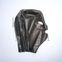transparent black novelty fetish latex hoods open eyes mouth and nostrils with back zip for adults