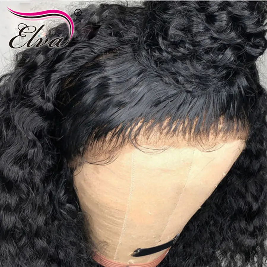 Elva волосы 150% полные кружевные человеческие парики кудрявые Remy Предварительно