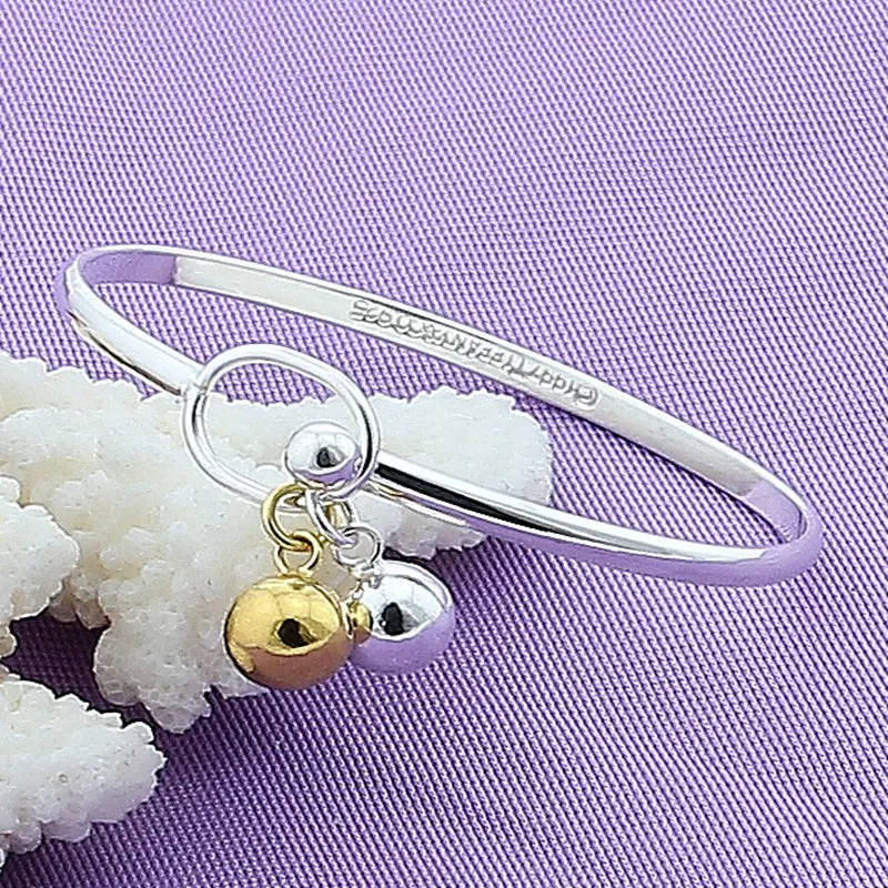 Женский браслет из серебра 925 пробы с золотыми колокольчиками | Украшения и